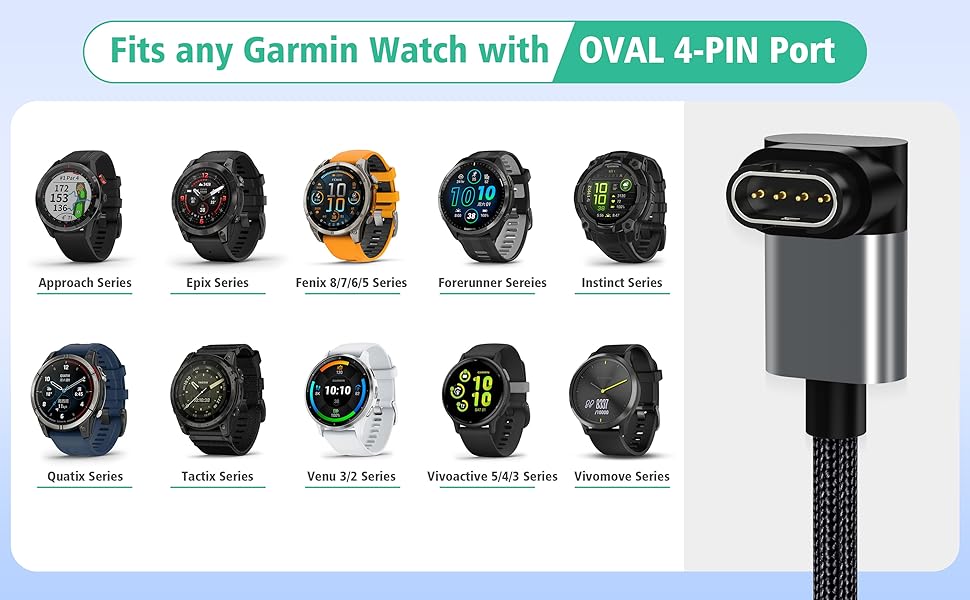 Garmin watch charging cable charger Fenix Forerunner Instinct Quatix Tactix Venu Vivoactive