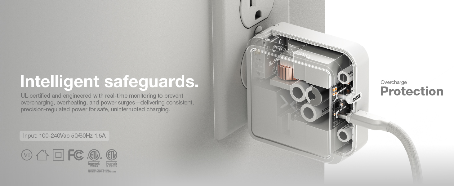 Equipped with intelligent safeguards to prevent overcharging, overheating, power surges - UL listed