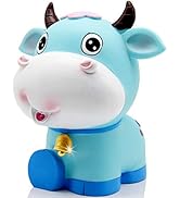 H&amp;W Lovely Blue OX Coin Money Bank with Bell, Shatterproof Bull Piggy Bank, Creative Money Bank, ...