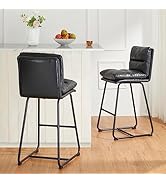 Glitzhome Bar Stools Set of 2, 42" H Thick Leatherette Metal Barstools with Back Industrial Bar S...
