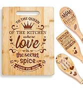 Riveira Bamboo Wood Cutting Board with Wooden Spoons For Cooking – Set of 3 Cooking Spoons as Mot...
