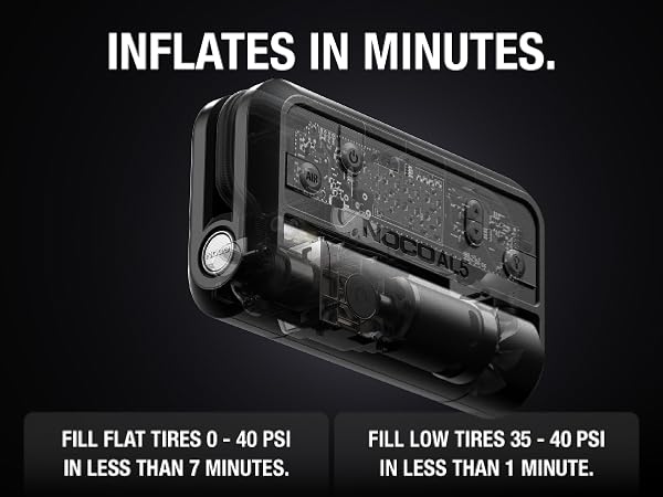 ultrasafe inflation fills tires 0-40 psi 7 minutes top-off tires in 1 minute quiet rapid inflation