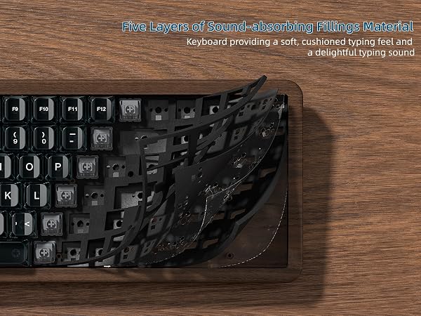 98% Wireless Mechanical Keyboard with Number Pad Natural Walnut Wood Gaming Keyboard