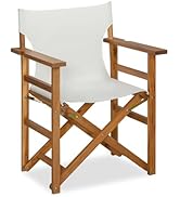 VICTORY RELAX Wooden Director Chair| Acacia Wood|for IndoorOutdoor Camping Patio Garden|White Canvas