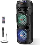 ROXAAN Portable Party Bluetooth Speaker with Microphone &amp; Remote, Rechargeable Wireless PA Speake...