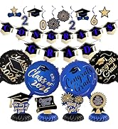 PartyWoo Graduation Decorations Class of 2026 Black Gold Blue 19pcs Grad Party Supplies with Cong...