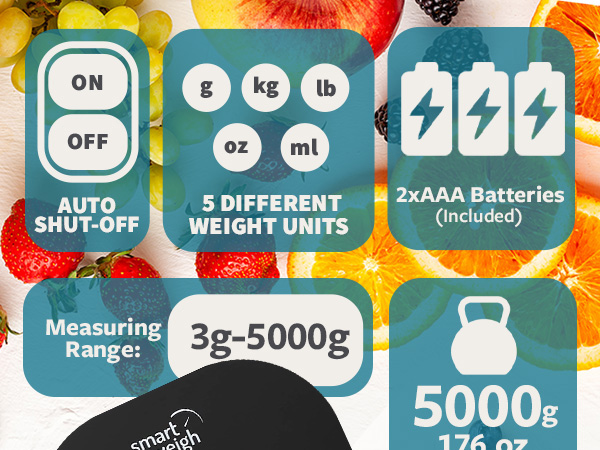 auto shut-off 5 different weight units