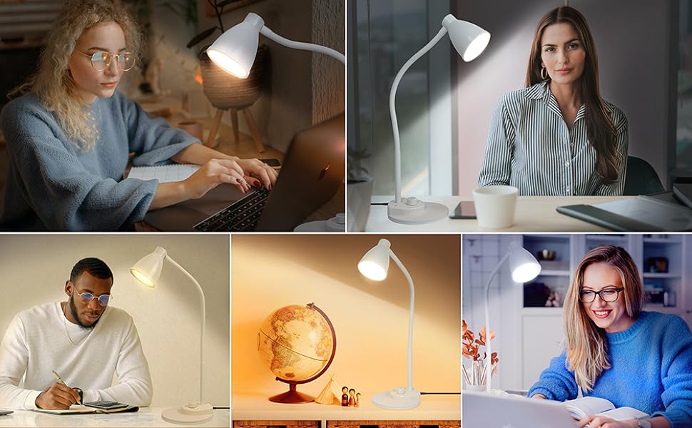 LED Desk Lamp with USB Charging Port Reading Light Task Lamp Flexible Gooseneck Table Lamp