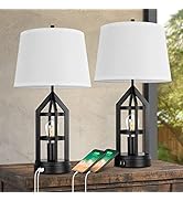 BesLowe 2-Light Farmhouse Touch Table Lamps, 3-Way Dimmable Bedside Lamps with 2 USB Ports for Be...