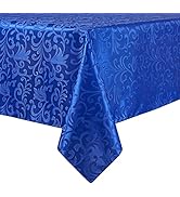 HommxJF Scroll Damask Jacquard Rectangle Royal Blue Tablecloth 60"x84",Wipeable Table Cover for D...