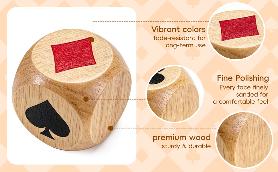 Natural wood suit dice for card games