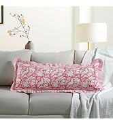 CPC Coral Pink 100% Cotton Block Print Ruffle Sham Cover 14x36 inch, Handmade Boho Floral Pillowc...