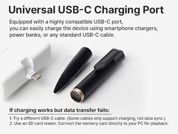 Universal USB-C charging port for easy power with smartphone chargers and standard cables