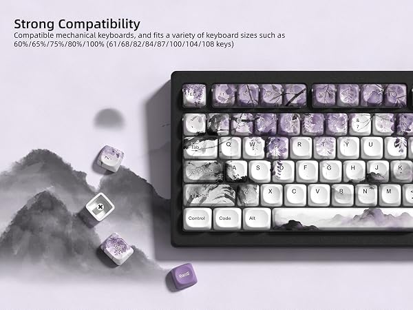 MOA Romantic Purple Keycaps, Custom PBT Keycaps Set Mechanical Keyboard Key Caps