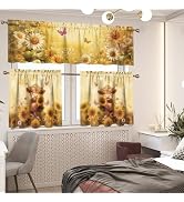 Doojoayie Cute Highland Cow Kitchen Curtains - Sunflower Country Style Short Cafe Tier Curtains D...