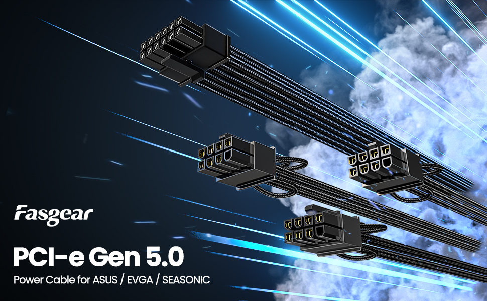 Fasgear PCI-e 5.0 12VHPWR 3x8 pin Power Cable for PSU AS US EVGA SEASONIC GPU RTX 5070 5080 3090 ti
