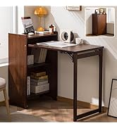 Dezyfurni Bamboo Folding Desk for Small Spaces with Storage, Foldable Mid Century Modern Drop Lea...