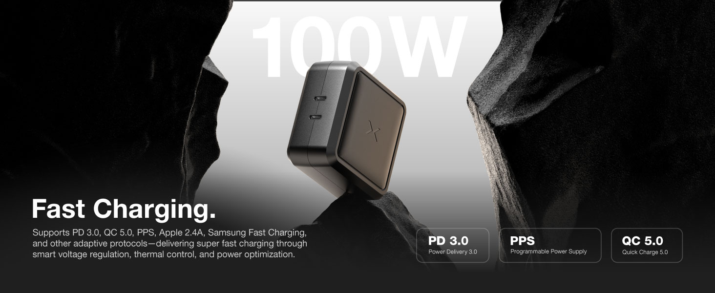 Supports PD 3.0, QC 5.0, and PPS and other charging protocols for super fast charging