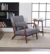 Ywin Mid Century Modern Accent Chair, Wood Frame Home Accent Chair with Pillow and Corduroy Uphol...