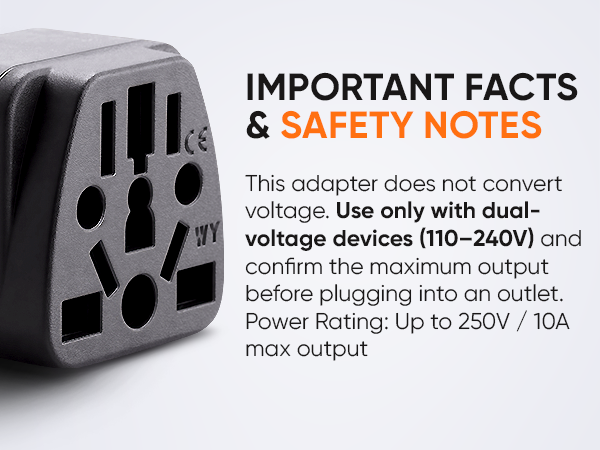 DUAL VOLTAGE DEVICES 110 - 240v, POWER RATING UP TO 250V OR 10A MAX OUTPUT