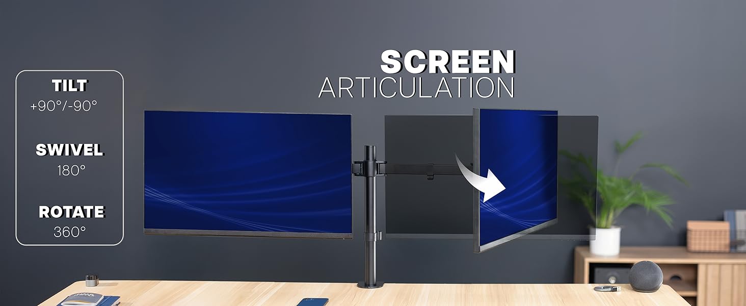 dual monitor mount telescoping arms flush wall desk stand vesa 75 100 clamp grommet