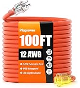 Outdoor Extension Cord 100 FT Waterproof, 12/3 Gauge Heavy Duty 3 Prong Power Cord with Lighted I...