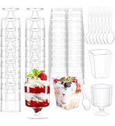 200Pcs Dessert Cups with Spoons 100Pc 5 OZ Mini Clear Plastic Appetizer Parfait Cup 100 Spoon Sma...