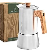 WALDWERK Stainless Steel Moka Pot (10oz) - Toxic Free Moka Pot with Oak Wood Handle - Stovetop Es...