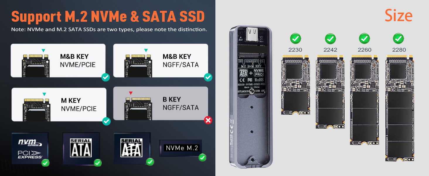 VCOM M.2 NVMe SATA SSD Enclosure