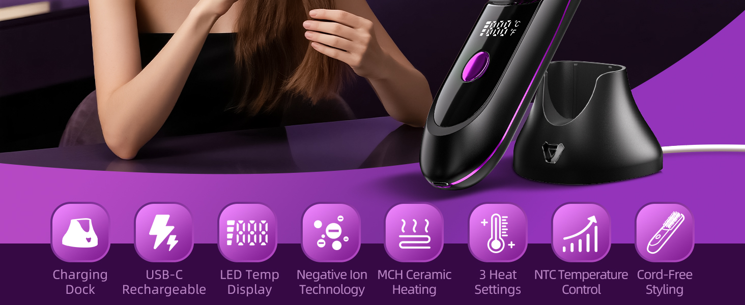Three heat settings for fine, wavy, and thick hair: 320°F, 356°F, and 392°F.