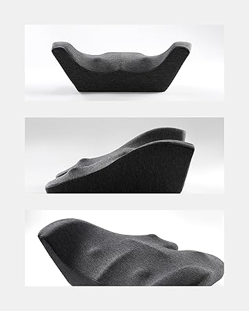 Studio shots of the lumbar pillow from three different angles.