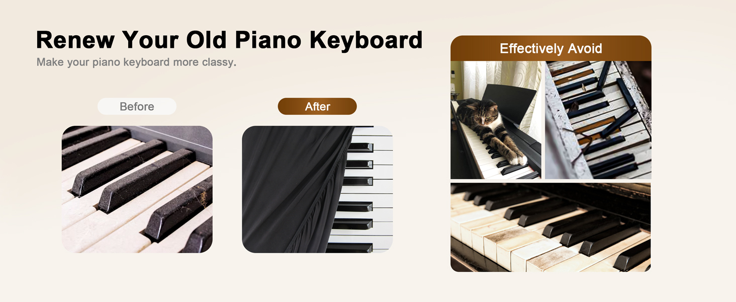 Piano Keyboard Dust Cover with Music Stand 
