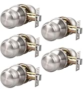 KNOBWELL 5 Pack Passage Door Knob Brushed Nickel,Round Door knob for Hall and Closet Door Knobs, ...