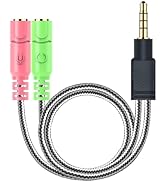 MillSO Headphone Mic Splitter, 3.5mm Headset Adapter (Microphone + Audio) 2 TRS Female to TRRS Ma...