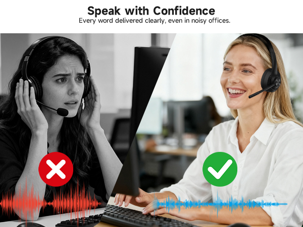 wireless headset with mic remote work bluetooth computer headphones office call center lightweight