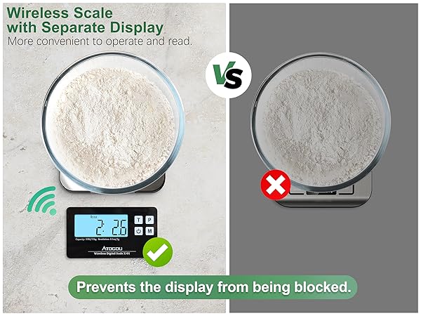 33lb Wireless Kitchen Scale with Remote Display, 0.1oz / 1g