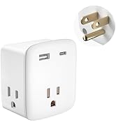 Multi Plug Wall Outlet Extender Splitter, Non Surge Protector Power Bar with 3 AC Outlets and 2 U...