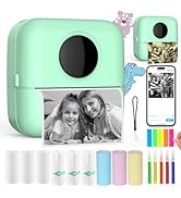 HuiJuKeJi Inkless Sticker Printer Mini Thermal Printer with 10 Rolls Thermal Paper,Color Pen for ...