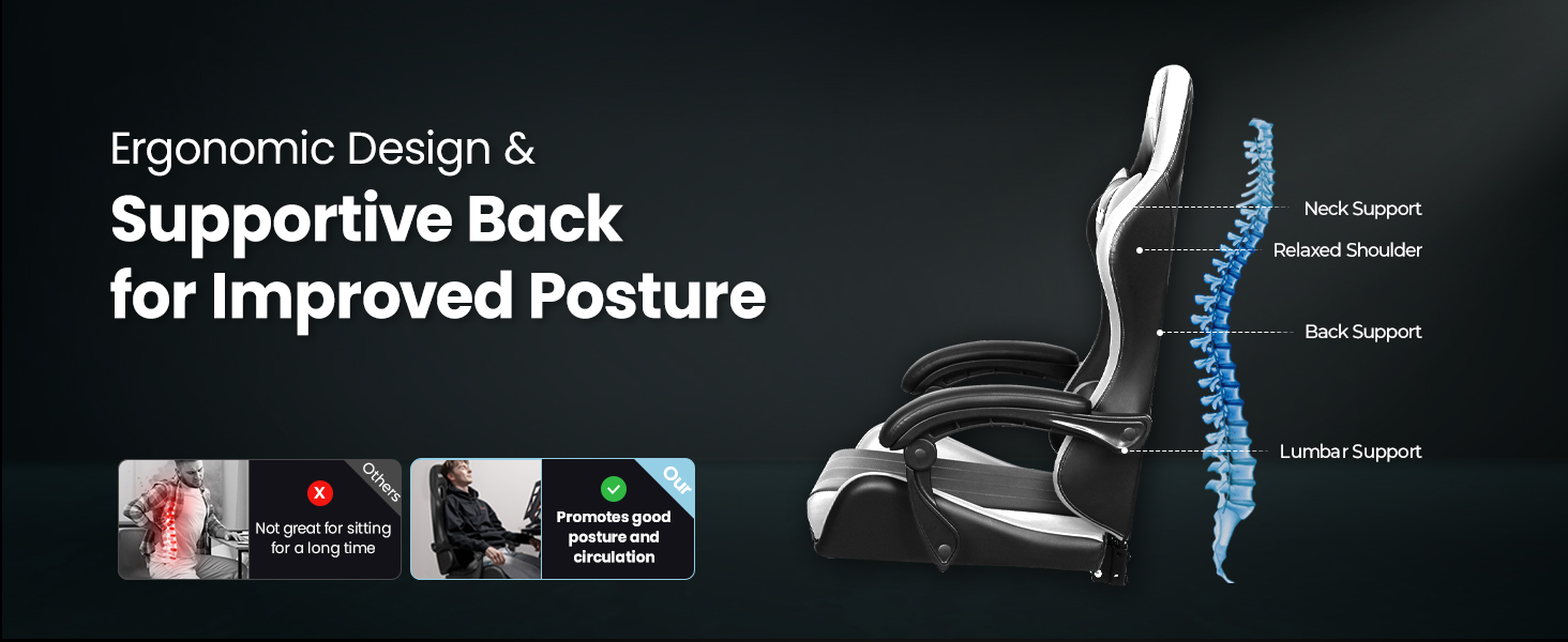 Comfortable gaming chair for gamers, ergonomic linkage armrests, high back comfortable office chair