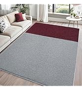 FALARK Rugs for Bedroom Living Room, 5x7 ft Grey Red Area Rug, Washable Memory Foam Non-Slip Carp...
