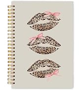 WARDOS Coquette Pink Bow Leopard Lips Spiral Notebook Journal 5.5x8.3, Trendy Preppy Cheetah Prin...