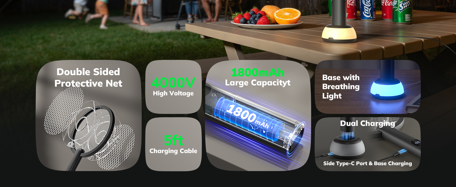 YISSVIC Electric Fly Swatter Bug Zapper Racket