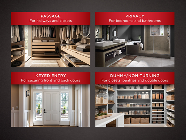 Kwikset offers products in passage, privacy, keyed entry, and dummy/non-turning styles.