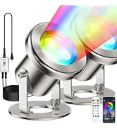 LyLmLe LED Pond Lights with APP Control, 6W SS316 Stainless Steel RGB Underwater Fountain Light w...