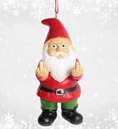 Holiday double bird middle finger gnome funny christmas ornament for adults