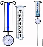 JMBay Rain Gauge Outdoor with Thermometer, Rain Gauges Outdoors Best Rated, Large Font Rain Measu...