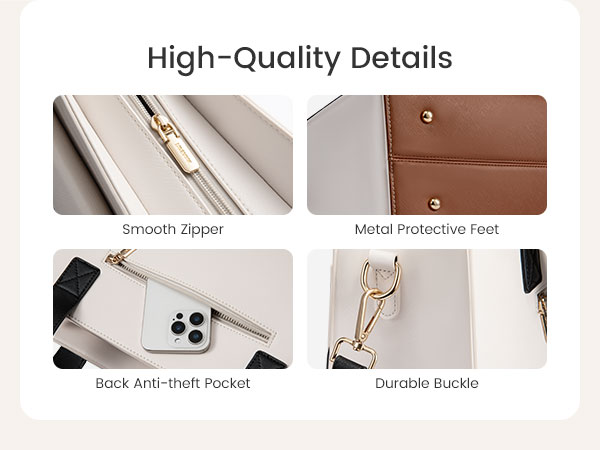 High quality tote bag with smooth zipper, durable stitching and premium vegan leather material