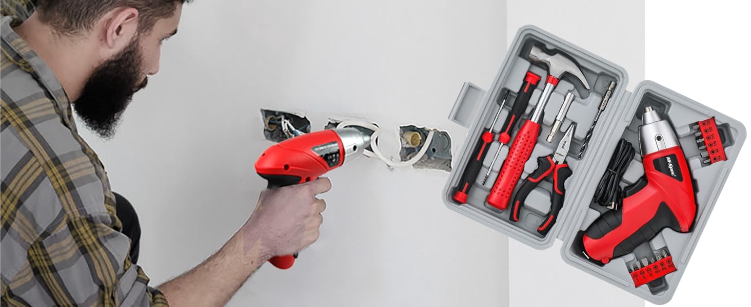 Hi-Spec 19pc 3.6V Red USB Small Power Screwdriver &amp;amp; Home DIY Tool Kit Set