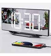 8.7” Mirror Digital Alarm Clock for Bedroom, LED Digital Clock Large Display with Battery Backup,...