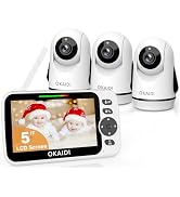 OKAIDI Video Baby Monitor with 3 Cameras, 5" Display Baby Monitor No WiFi, 30H Battery and 1000ft...